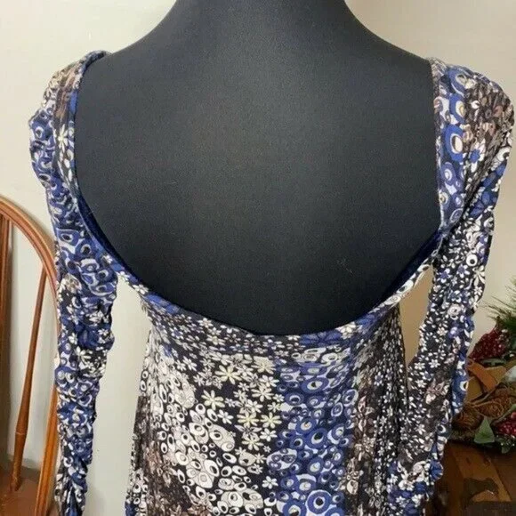 - Vintage Rinascimento Retro Blue & Brown Floral Print Dress - Picture 8 of 12